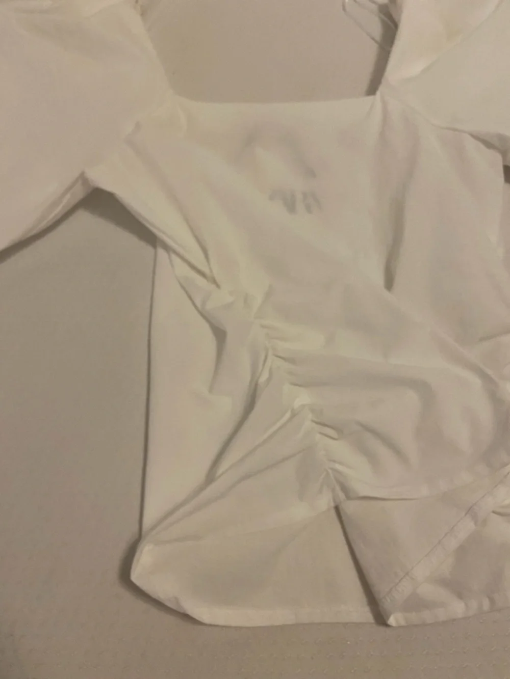 ZARA White Puff-Sleeve Square Neck Top, M